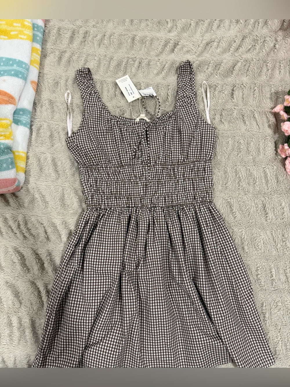 Marshalls Brown Gingham Smocked Mini Dress